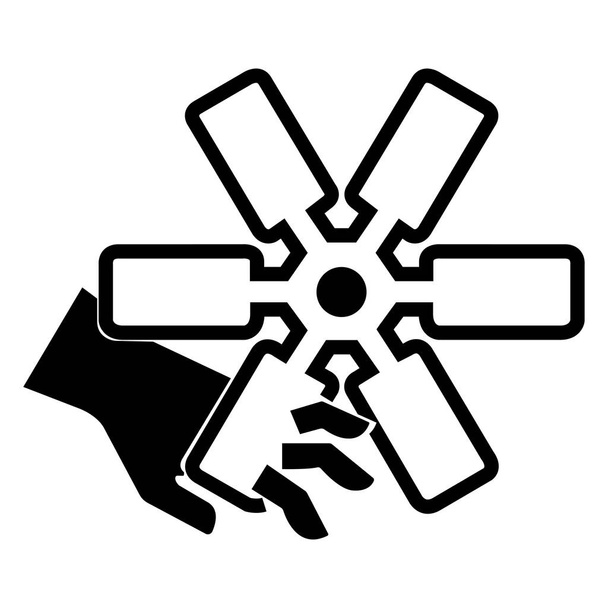 Precaución de corte de dedos o motor de mano Signo de símbolo del ventilador sobre fondo blanco - Vector, Imagen