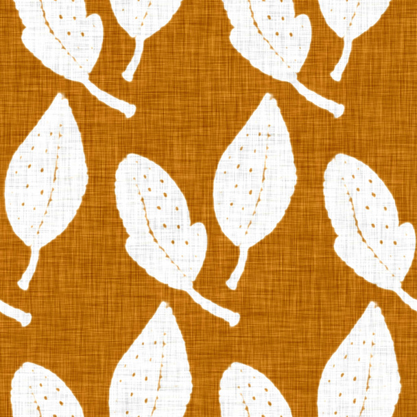 El yapımı yaprak motifli keten dokusu. Kaprisli bahçe pürüzsüz desen. Ev dekorasyonu için modern bahar yeşillik tekstili. Her yerde botanik tarama tarzı rustik turuncu var.. - Fotoğraf, Görsel
