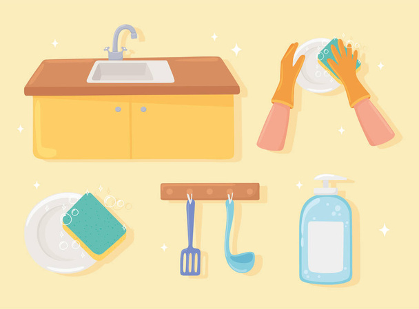 icon set of washing kitchen - Vector, Image