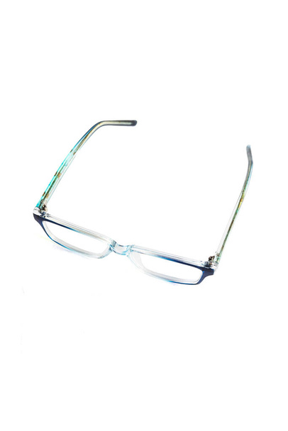 dunkelblaue quadratische Brillenrahmen auf dem Foto von der Seite isoliert auf weißem Hintergrund - Foto, Bild