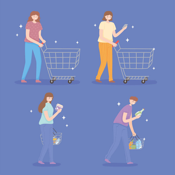 people with shopping basket - Vector, Image
