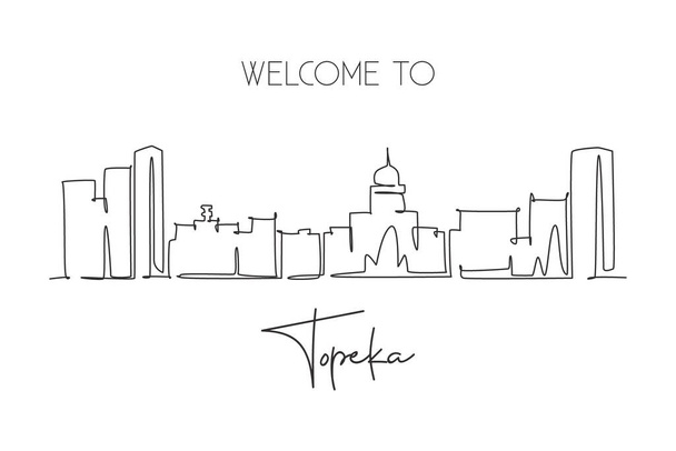 Jedna souvislá kresba panorama města Topeka, Kansas. Nádherná památka. Světová krajina turistika cestování domů zeď dekor plakát tisk. Stylová jednořádková kresba grafického návrhu vektorové ilustrace - Vektor, obrázek