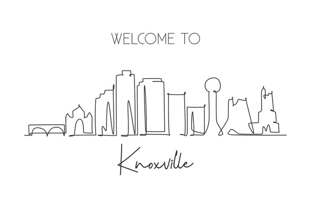 Een enkele lijn die de skyline van Knoxville City tekent, Tennessee. Wereldhistorisch stadslandschap. Beste vakantie bestemming ansichtkaart. Bewerkbare slag trendy continue lijn ontwerp vector illustratie - Vector, afbeelding