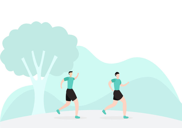 Bieganie lub bieganie Kontekst sportowy Ilustracja Mężczyźni i kobiety dla aktywnego ciała, Zdrowy styl życia, Zajęcia na świeżym powietrzu - Wektor, obraz