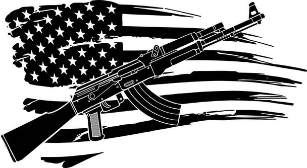 ilustração da bandeira dos EUA com um fuzil AK 47 - Vetor, Imagem
