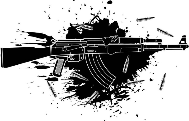 vector illustration of Ak-47, bullets and blood - Vector, Image