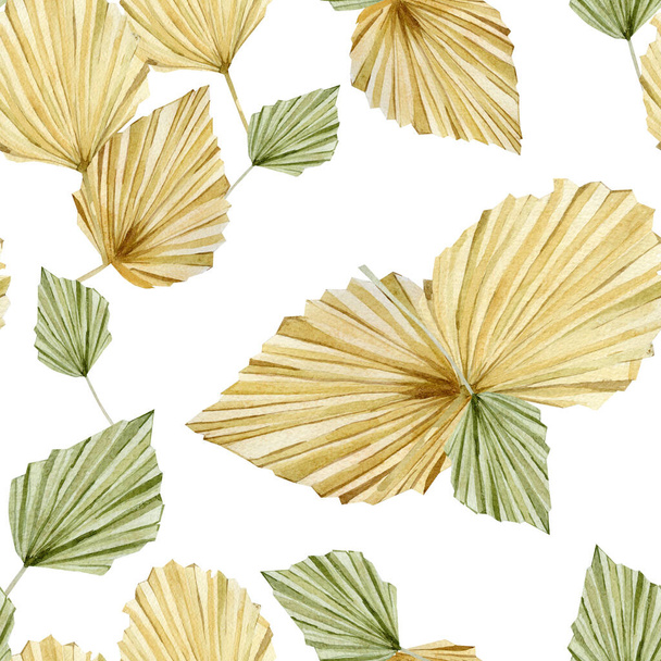 Watercolor tropical leaves seamless pattern. Glomour trendy boho style. Retro oasis for textile fabric and wallpaper. - Foto, afbeelding
