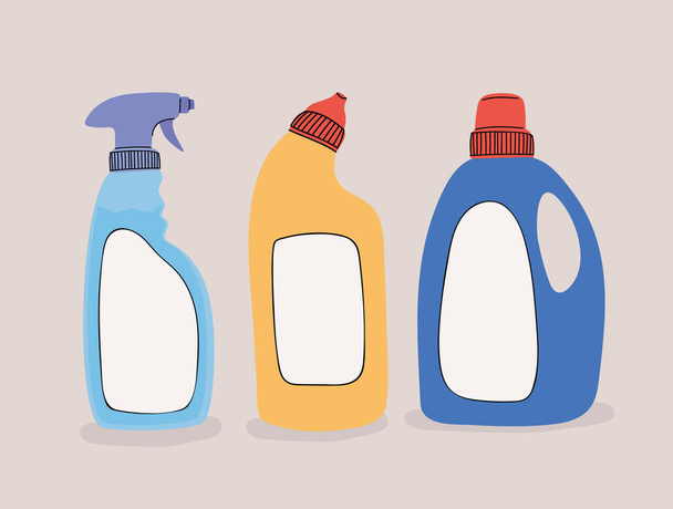 tres frascos desinfectantes - Vector, Imagen