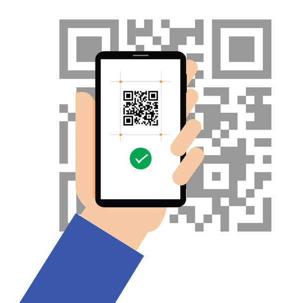 Smartphone in hand scan QR code. Qrcode on phone camera. Vector flat illustration. - Vector, Image