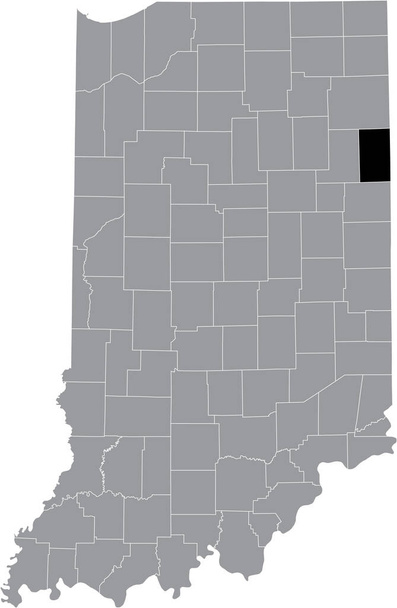 Чорні виділили карту місцезнаходження округу Гусьє Адамс всередині сірої карти федерального штату Індіана, США. - Вектор, зображення