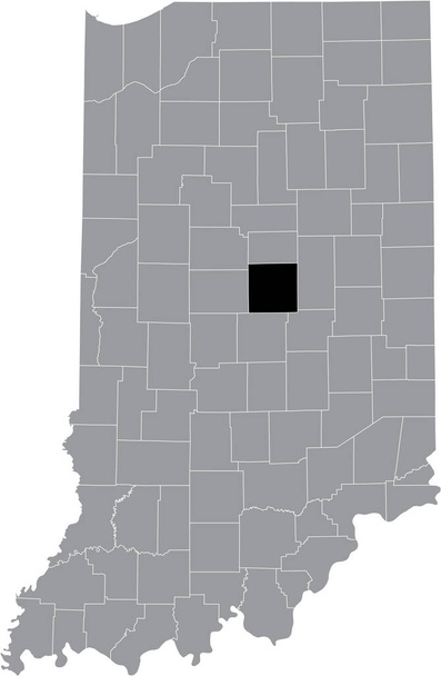 アメリカ合衆国インディアナ州の灰色の地図の中にあるフーサー・ハミルトン郡の黒いハイライトされた場所 - ベクター画像