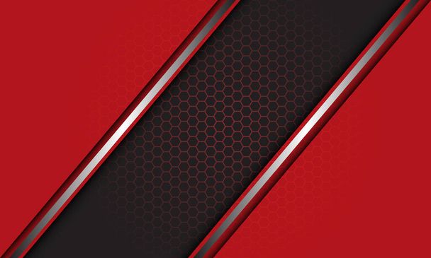 Absztrakt piros szürke ezüst vonal banner / átfedés hatszög háló minta textúra tervezés modern luxus futurisztikus háttér vektor illusztráció. - Vektor, kép