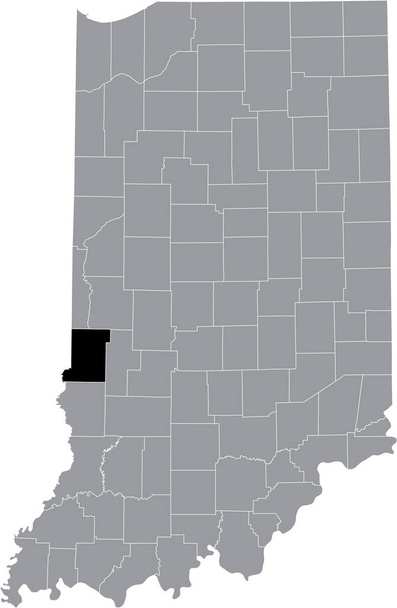 Чорні виділили карту розташування округу Хусьє Віго всередині сірої карти федерального штату Індіана, США. - Вектор, зображення