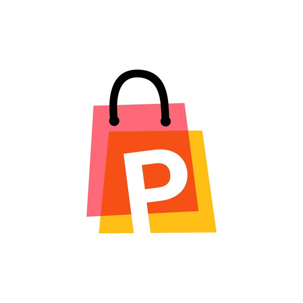 p文字店ショッピングバッグ重複カラーロゴベクトルアイコンイラスト - ベクター画像