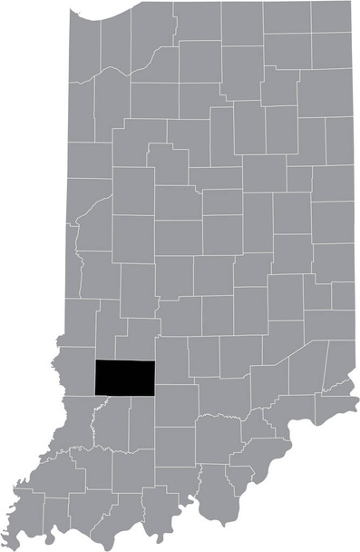 アメリカ合衆国インディアナ州の灰色の地図の中にあるフーサー・グリーン郡の黒いハイライトされた位置図 - ベクター画像