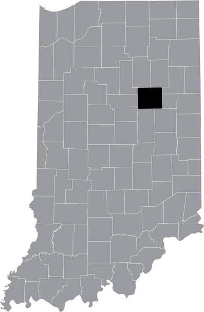 Mappa dettagliata nera della contea di Hoosier Grant all'interno della mappa grigia dello Stato Federale dell'Indiana, Stati Uniti - Vettoriali, immagini