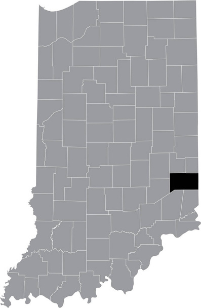 Чорні виділили карту розташування округу Хузьє Франклін всередині сірої карти федерального штату Індіана, США. - Вектор, зображення