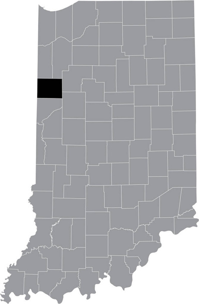 Чорні виділили карту розташування округу Хузьє Бентон всередині сірої карти федерального штату Індіана, США. - Вектор, зображення