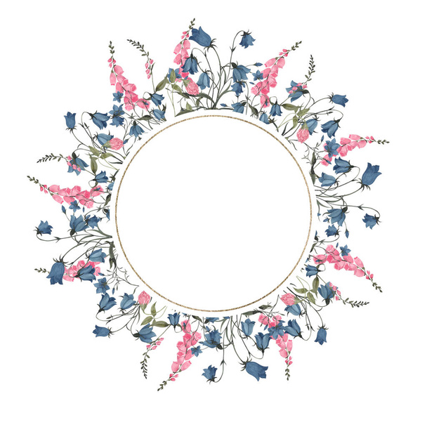 Watercolor vintage frame with wildflowers and forest herbs, isolated on white background - Foto, immagini