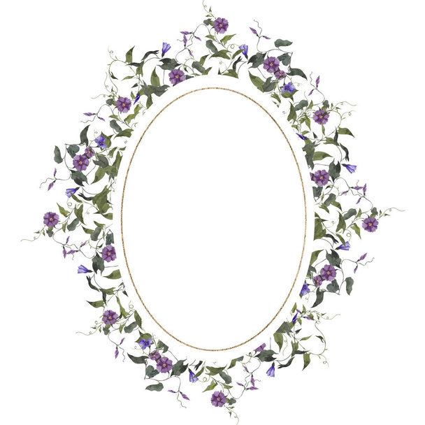 Watercolor vintage frame with wildflowers and forest herbs, isolated on white background - Foto, immagini
