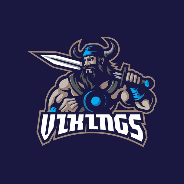 Vector de diseño del logotipo de la mascota vikinga con un moderno estilo de concepto de ilustración para la insignia; emblema e impresión de camisetas. Ilustración vikinga para el equipo deportivo. - Vector, imagen