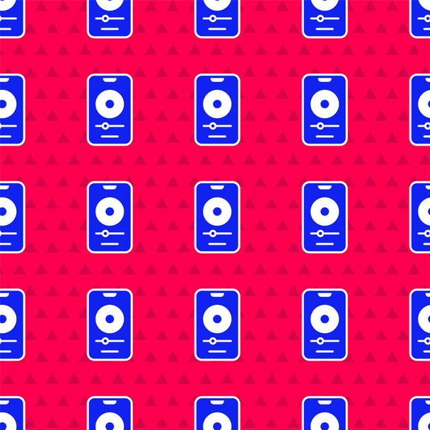 Blue Music player icoon geïsoleerd naadloos patroon op rode achtergrond. Draagbaar muziekapparaat. Vector. - Vector, afbeelding