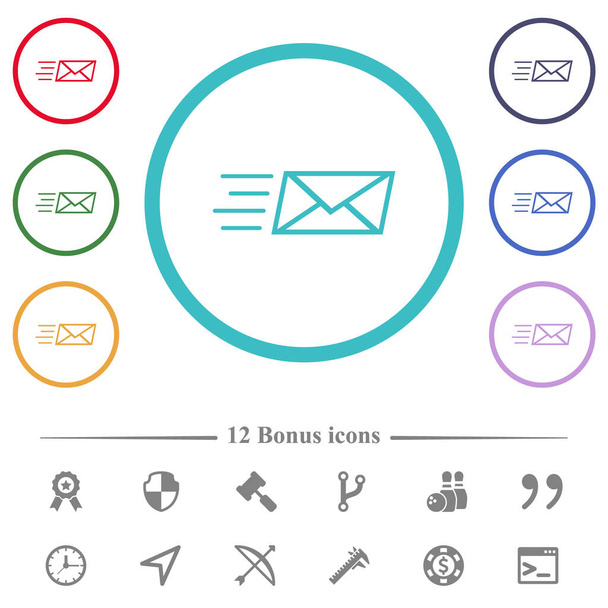 Invio di icone a colori piatti contorno posta espressa in forma di cerchio contorni. 12 icone bonus incluse. - Vettoriali, immagini