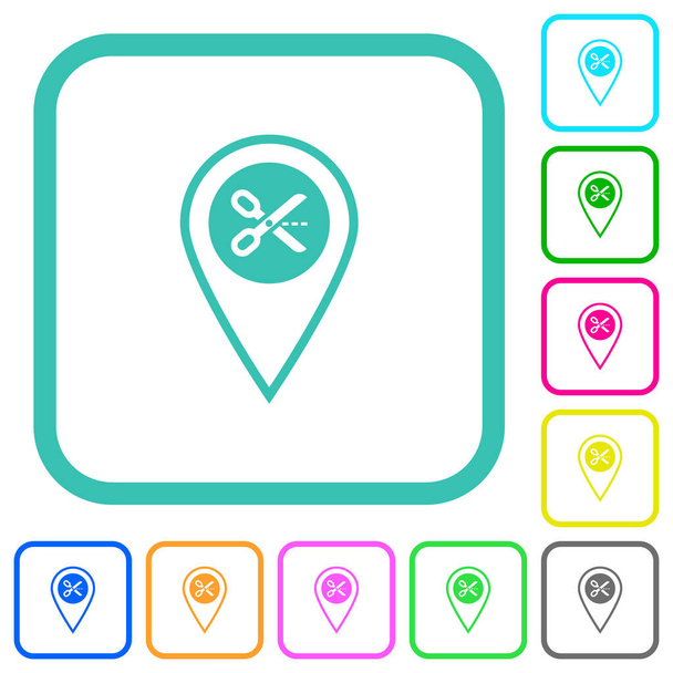 Tagliare posizione GPS vivide icone piatte colorate in bordi curvi su sfondo bianco - Vettoriali, immagini