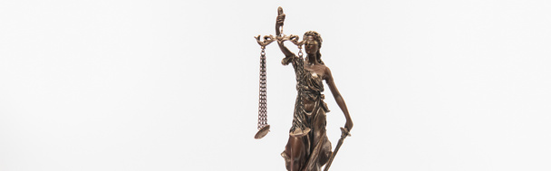bronzová soška spravedlnosti izolovaná na bílém, prapor - Fotografie, Obrázek