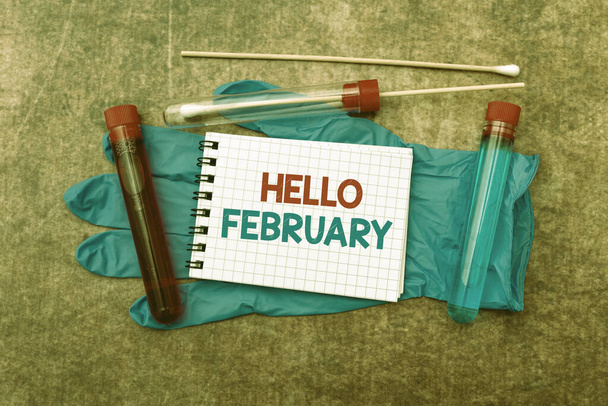 Jelzés megjelenítése Hello February. Üzleti kirakat köszöntés az év második hónapjának köszöntésekor Receptköteles gyógyszerek Laboratóriumi vizsgálata és elemzése Fertőzések - Fotó, kép
