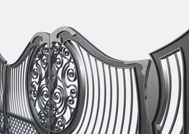 Набор декоративных чугунных ворот на изолированном белом фоне - 3D рендеринг - Фото, изображение