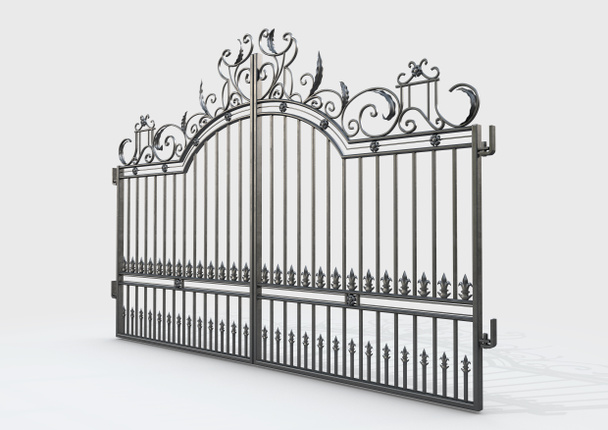 Un conjunto de puertas decorativas decorativas de hierro fundido sobre un fondo blanco aislado - 3D render - Foto, imagen