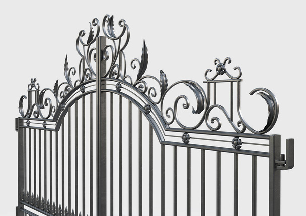 Um conjunto de portões decorativos ornamentados de ferro fundido em um fundo branco isolado - renderização 3D - Foto, Imagem