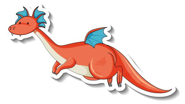Sticker template with fantasy dragon cartoon character illustration - Vector, Image