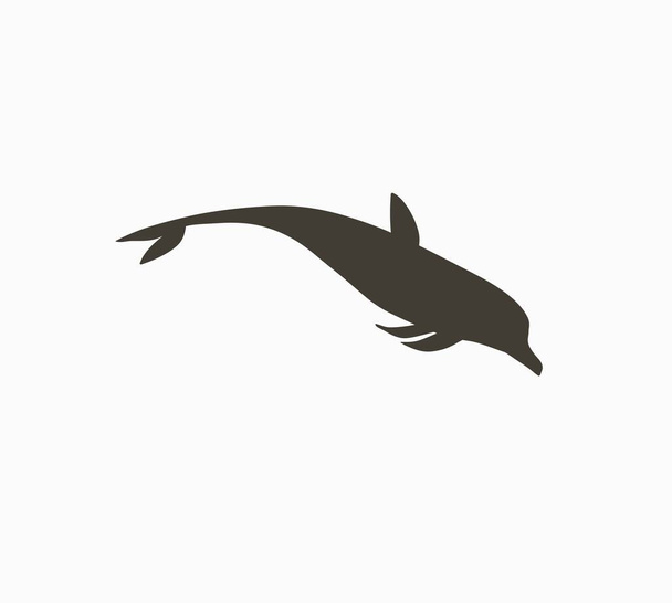 Dessiné à la main vecteur abstrait stock graphique heure d'été dessin animé, illustrations minimalistes élément logo d'impression, avec belle nage et saut dauphin silhouette isolée sur fond blanc. - Vecteur, image