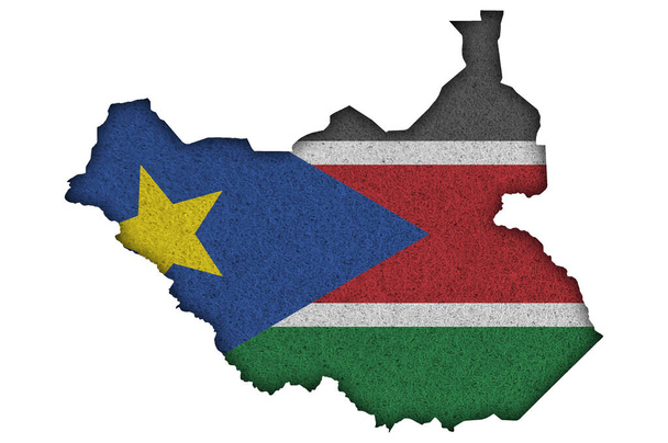 Χάρτης και σημαία του Νότιου Σουδάν σε τσόχα - Φωτογραφία, εικόνα