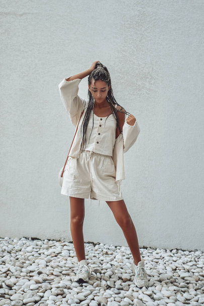 Trendy woman dressed in white summer clothing - Photo, image
