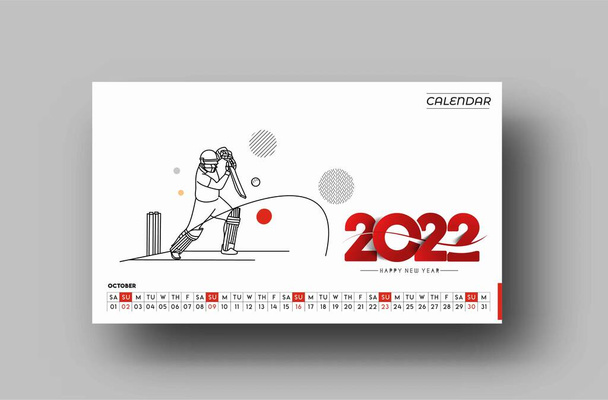 Felice anno nuovo 2022 Cricket Calendar - Capodanno elementi di design vacanza per biglietti da visita, calendario banner poster per decorazioni, Vector Illustration Sfondo. - Vettoriali, immagini