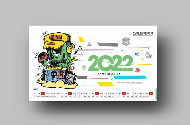 С Новым годом 2022 Календарь - новогодний дизайн элементов праздничных открыток, плакат календаря украшения, векторная иллюстрация фон. - Вектор,изображение