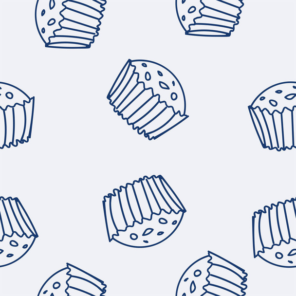 confectionery seamless pattern with pies, pies, pies, cupcakes and eclairs Hand drawn sweet baked goods in sketchy style isolated on white background. Blue lines. - Photo, image