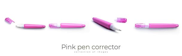 Pink pen corrector isolated on white background. - Photo, Image