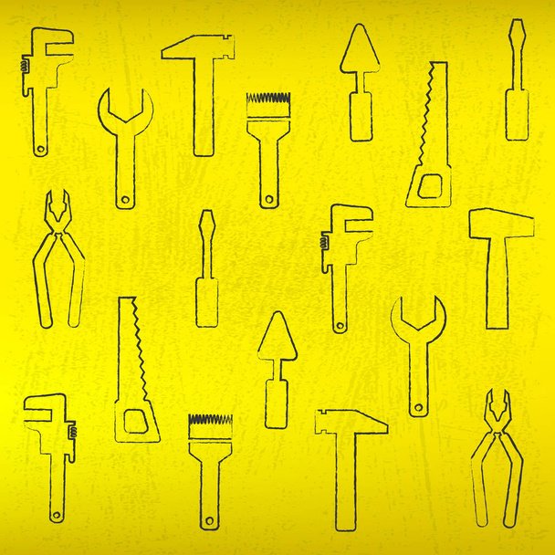 Ferramenta de construção padrão ícone isolado. Conjunto de ferramentas de reparo em fundo grunge amarelo para o design do seu site, aplicativo, UI. EPS10. - Vetor, Imagem