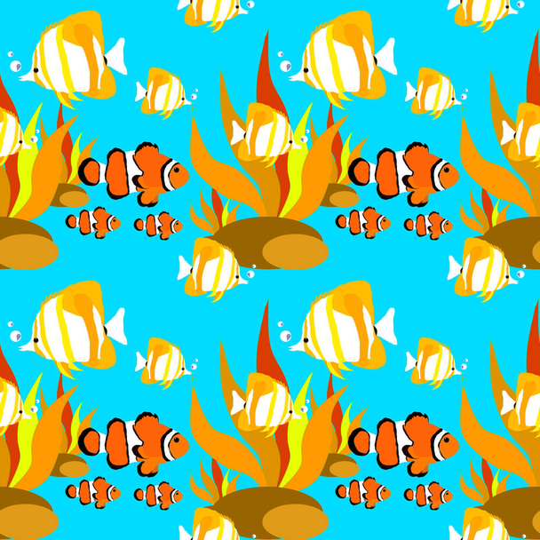 Nahtlose Meer Reise-Symbol-Set, Unterwasser-Tauchtier - tropische Fische. Vektor Illustration abstrakte Vorlage. Eleganter moderner Stil, weißer Hintergrund. Engel, Schmetterling und mehr Meeresfische - Vektor, Bild