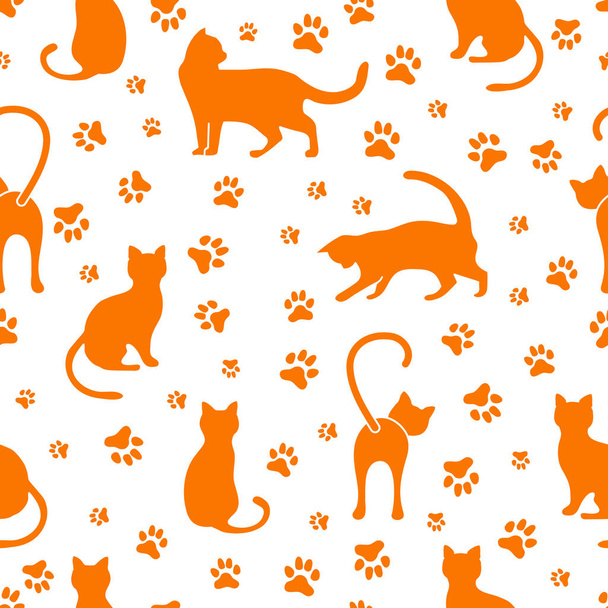 Vector seamless pattern illustration with fun cat. Animal background. Health care, vet, nutrition, exhibition. Design for fabric, print, wrapping paper or print. - Wektor, obraz