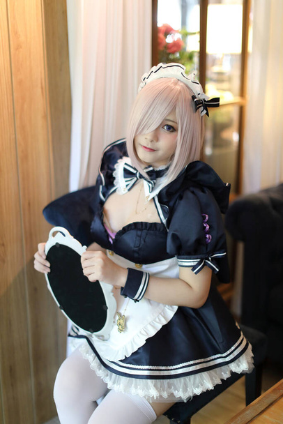 Japán anime cosplay portré lány komikus szobalány jelmez - Fotó, kép