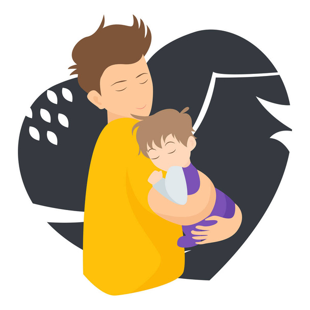 Ilustración vectorial del padre sosteniendo al bebé en brazos. Ilustración plana de dibujos animados de anime. - Vector, Imagen