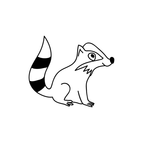 Single hand drawn raccoon. Doodle vector illustration. Isolated on a white background. Goblincore style - Vector, Image