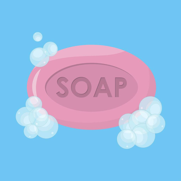 Ροζ σαπούνι μπάνιου με εικονίδιο φυσαλίδων. Σχεδιασμός προτύπου για μπάνιο, υγιεινή ή ομορφιά. Εικονογράφηση διανύσματος - Διάνυσμα, εικόνα