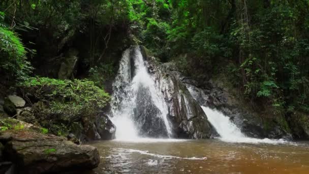 Водопад Лева или Rak Jung Na mon в Ban Na mon в районе Wiang Haeng, Чиангмай, Таиланд. Водопад в джунглях глубоких тропических лесов - Кадры, видео
