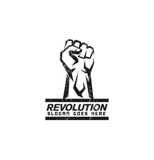 αφηρημένο υψωμένο σύμβολο γροθιά σε στυλ grunge, λογότυπο αγώνα, εικονίδιο, επανάσταση, διαμαρτυρία, παραιτηθεί, δύναμη, εικονίδιο διανυσματικό πρότυπο - Φωτογραφία, εικόνα